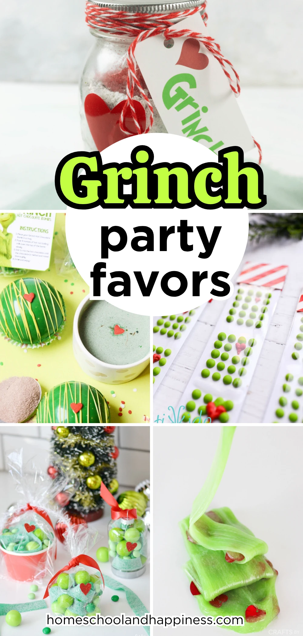 a collage of grinch party favors
