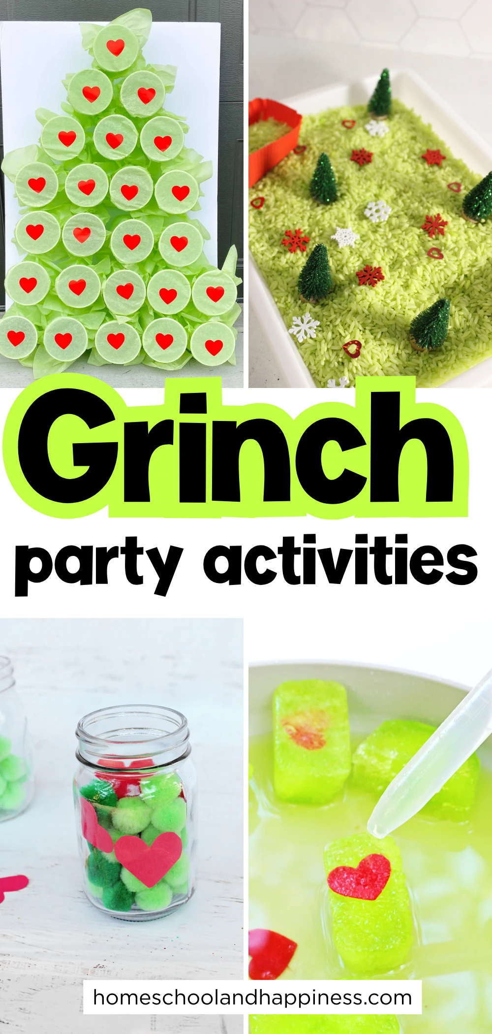 a collage of grinch party activities