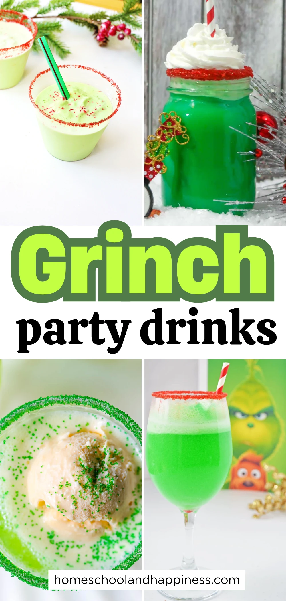 a collage of grinch party drinks