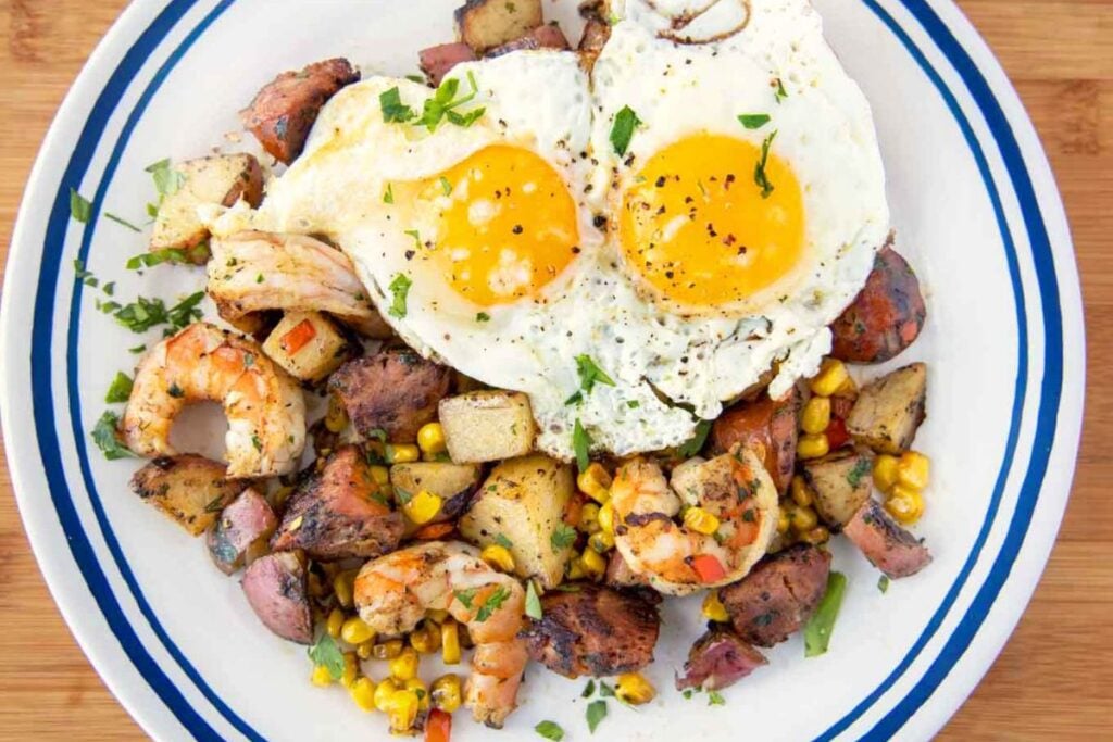 Low Country Breakfast with Shrimp and Andouille Sausage by Ask Chef Dennis
