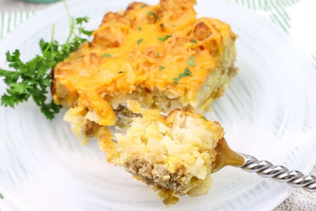 Tater Tot Breakfast Casserole by Two Kids and a Coupon
