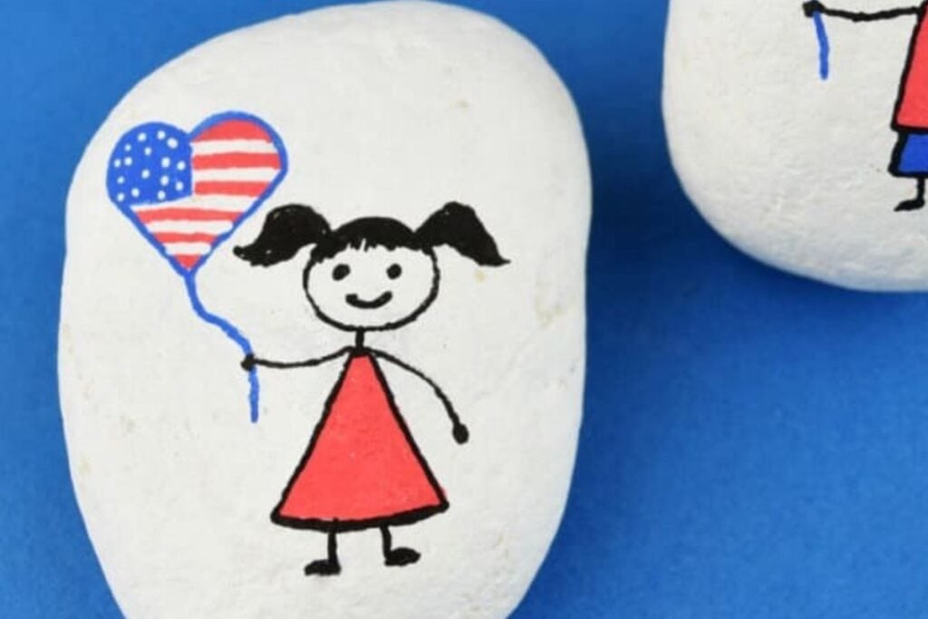 Patriotic Stick Figure Rock Painting by Ruffles and Rainbows