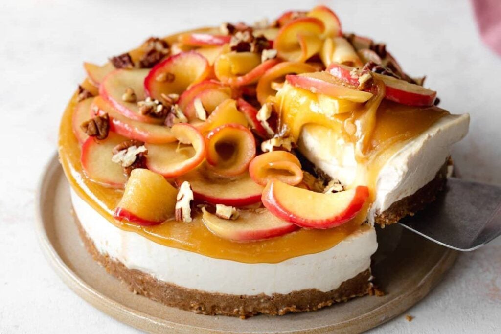 Caramel Apple Cheesecake by Addicted to Dates