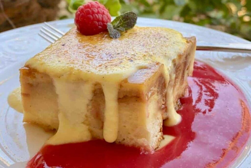 Custard Bread Pudding with Raspberry Coulis by Christinas Cucina