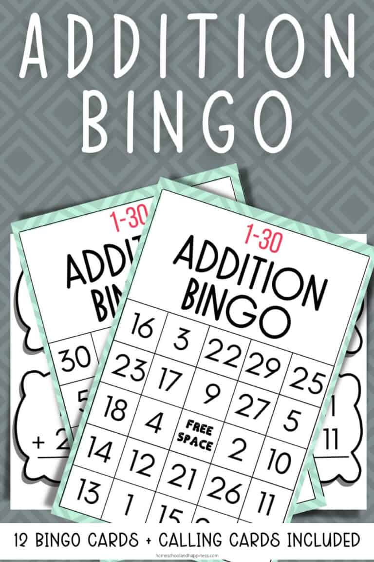 Addition Bingo Free Printable Game for Kids