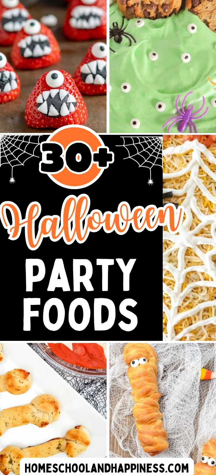 a collage of Halloween party food