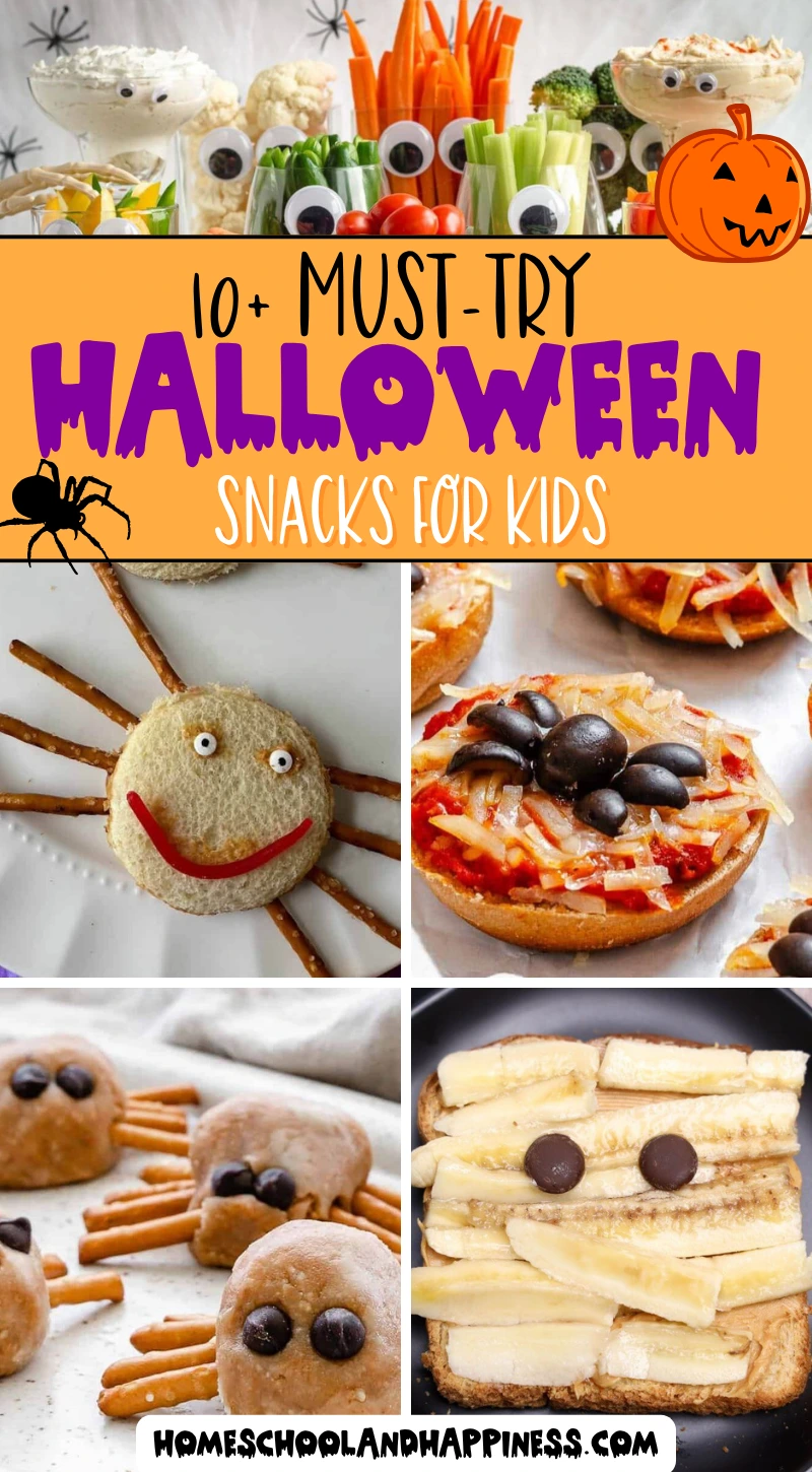 a collage of halloween snacks for kids