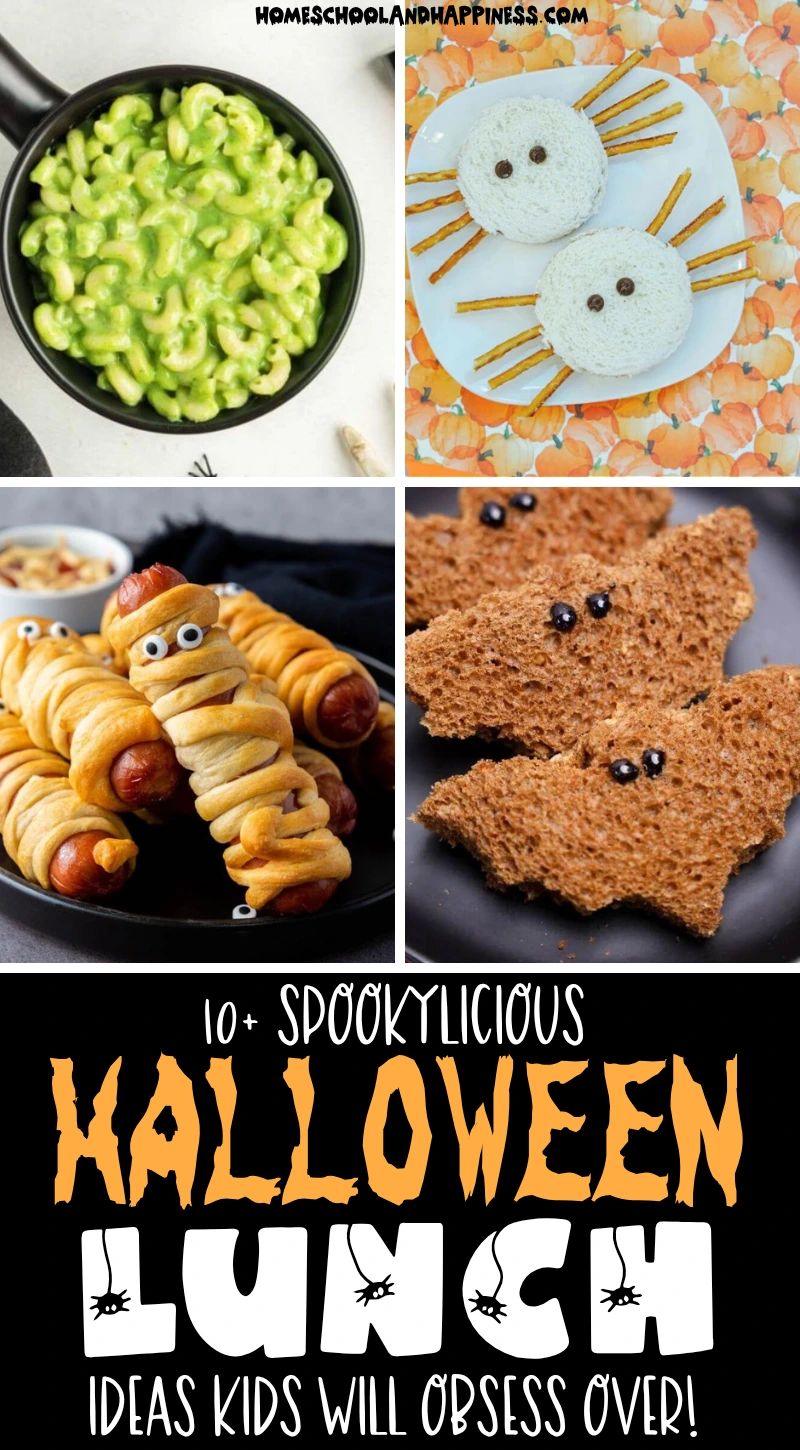 a collage of halloween lunch ideas