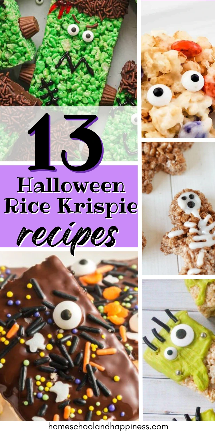 collage of halloween rice krispie treats