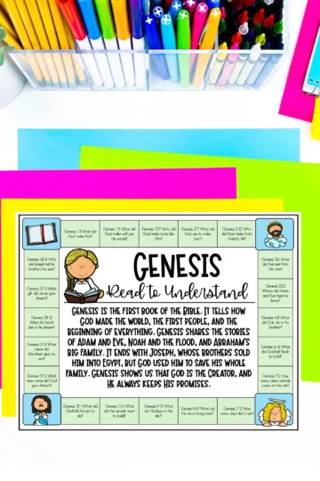 a paper that says "genesis" with questions from that book of the Bible