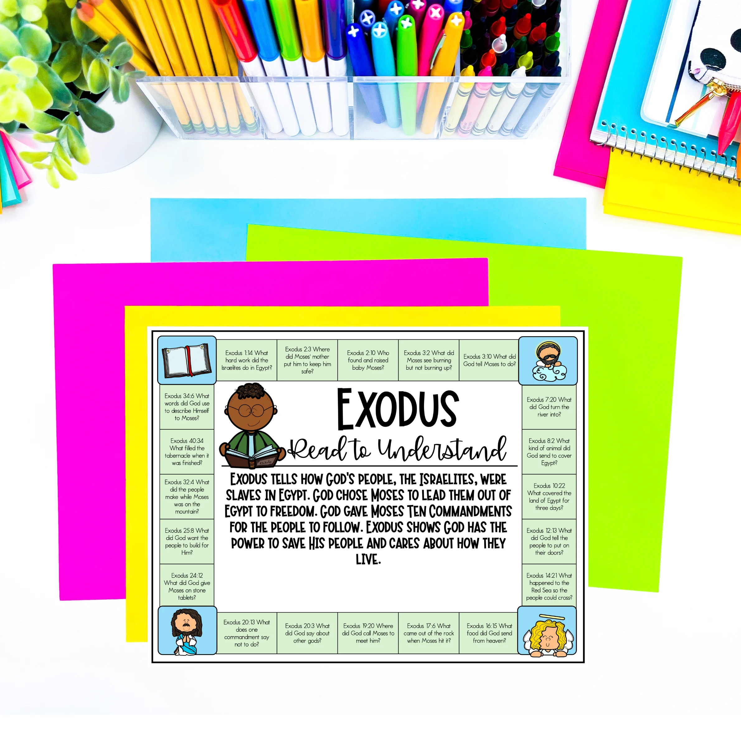 a paper that says "exodus" with questions from that book of the Bible