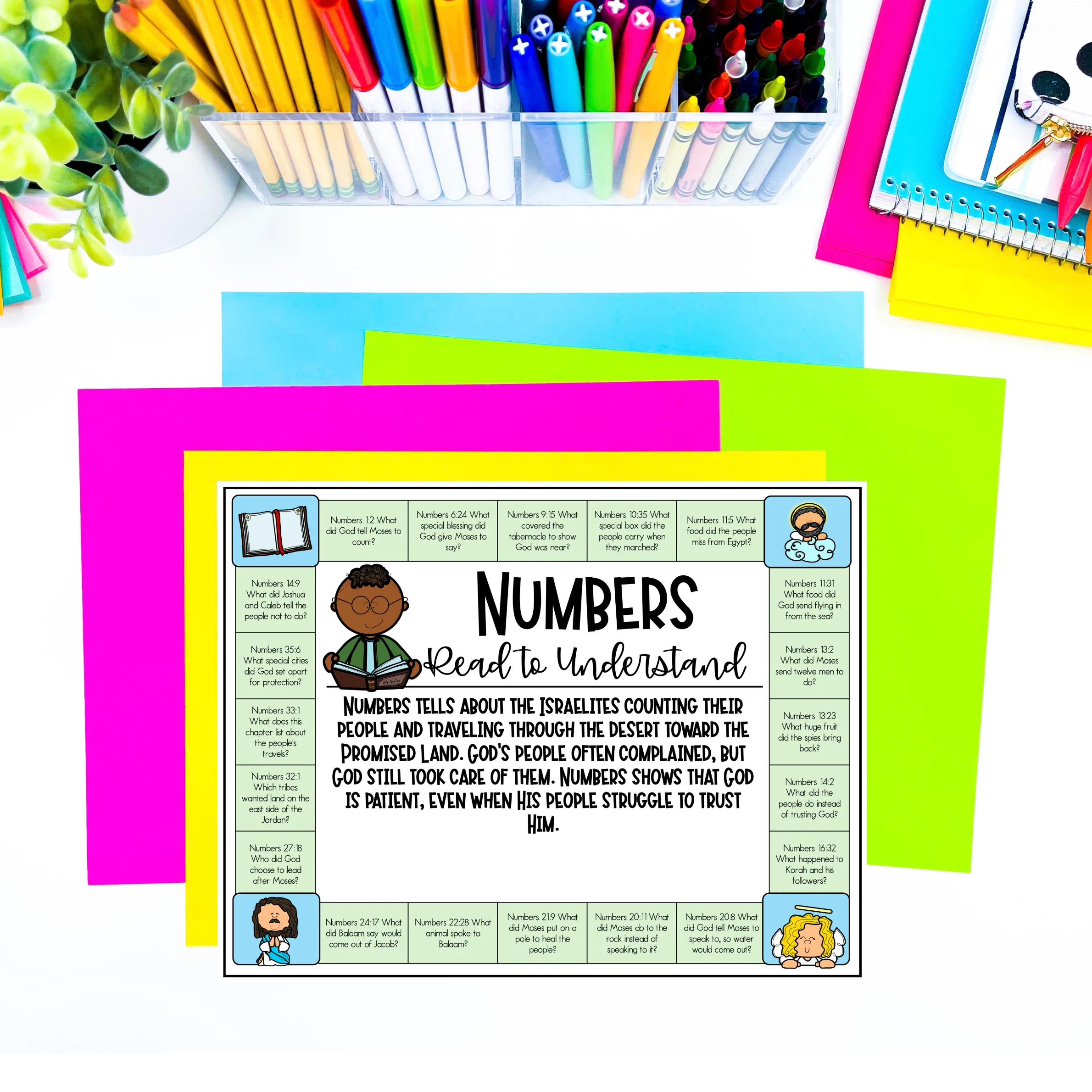 a paper that says "numbers" with questions from that book of the Bible