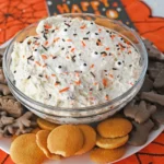 a halloween funfetti dip with sprinkles in a bowl