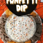 a halloween funfetti dip with sprinkles in a bowl