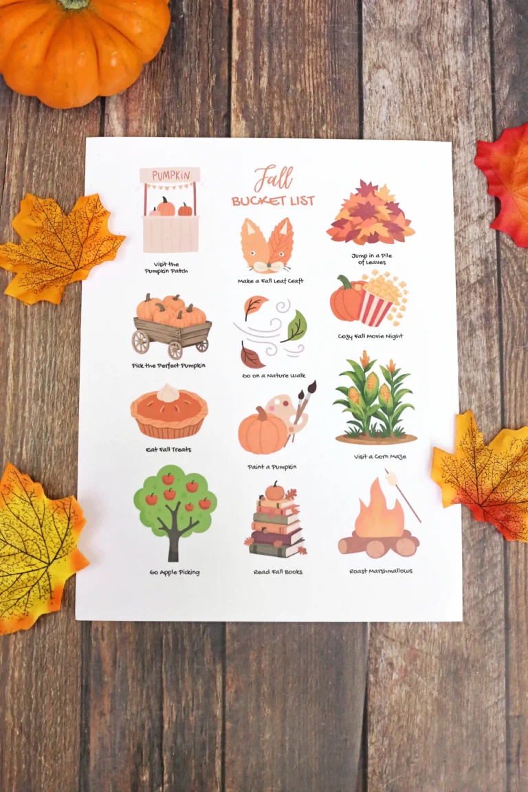 a fall bucket list printable on a wooden background