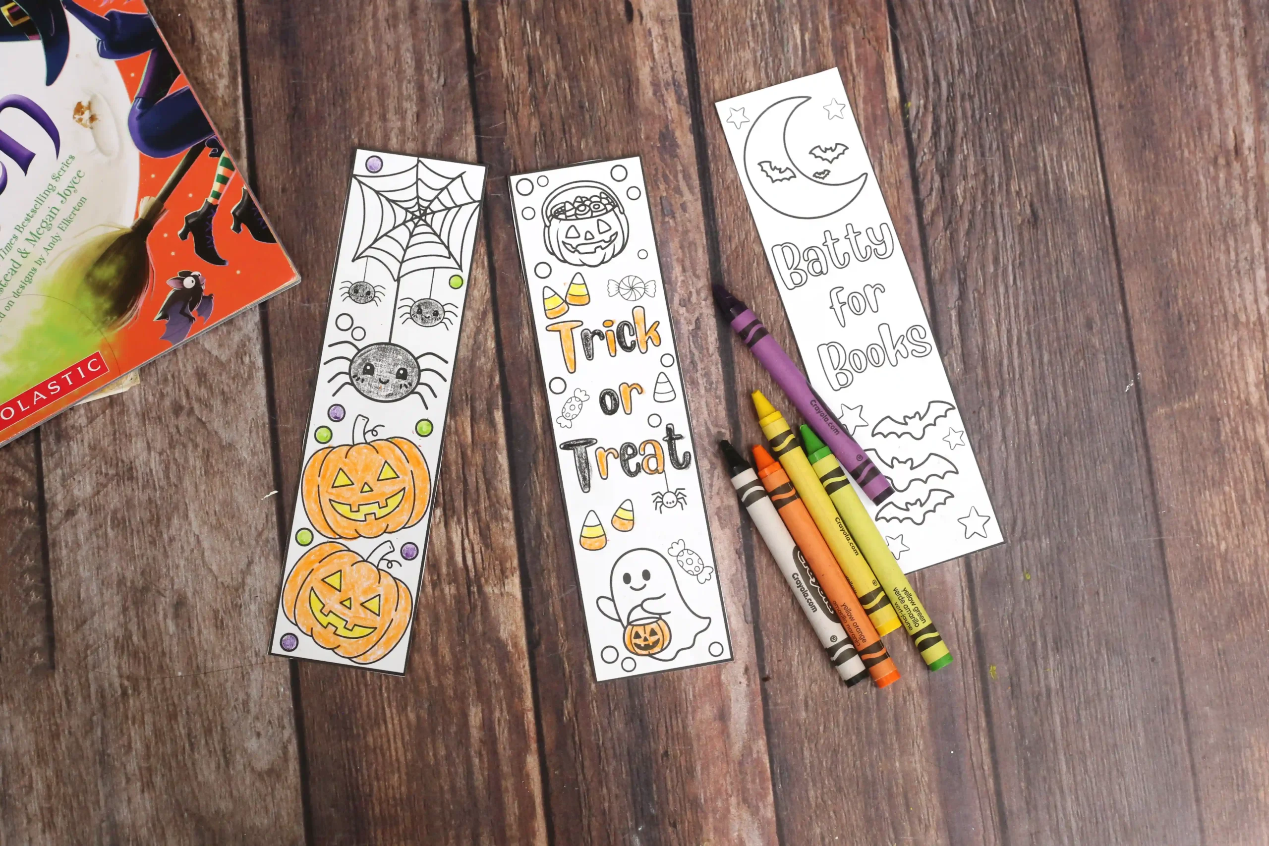 half-colored bookmarks for halloween