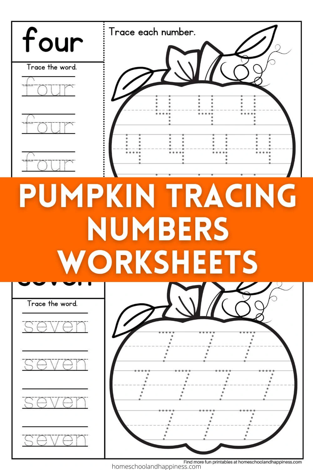 a collage of pumpkin tracing number worksheets