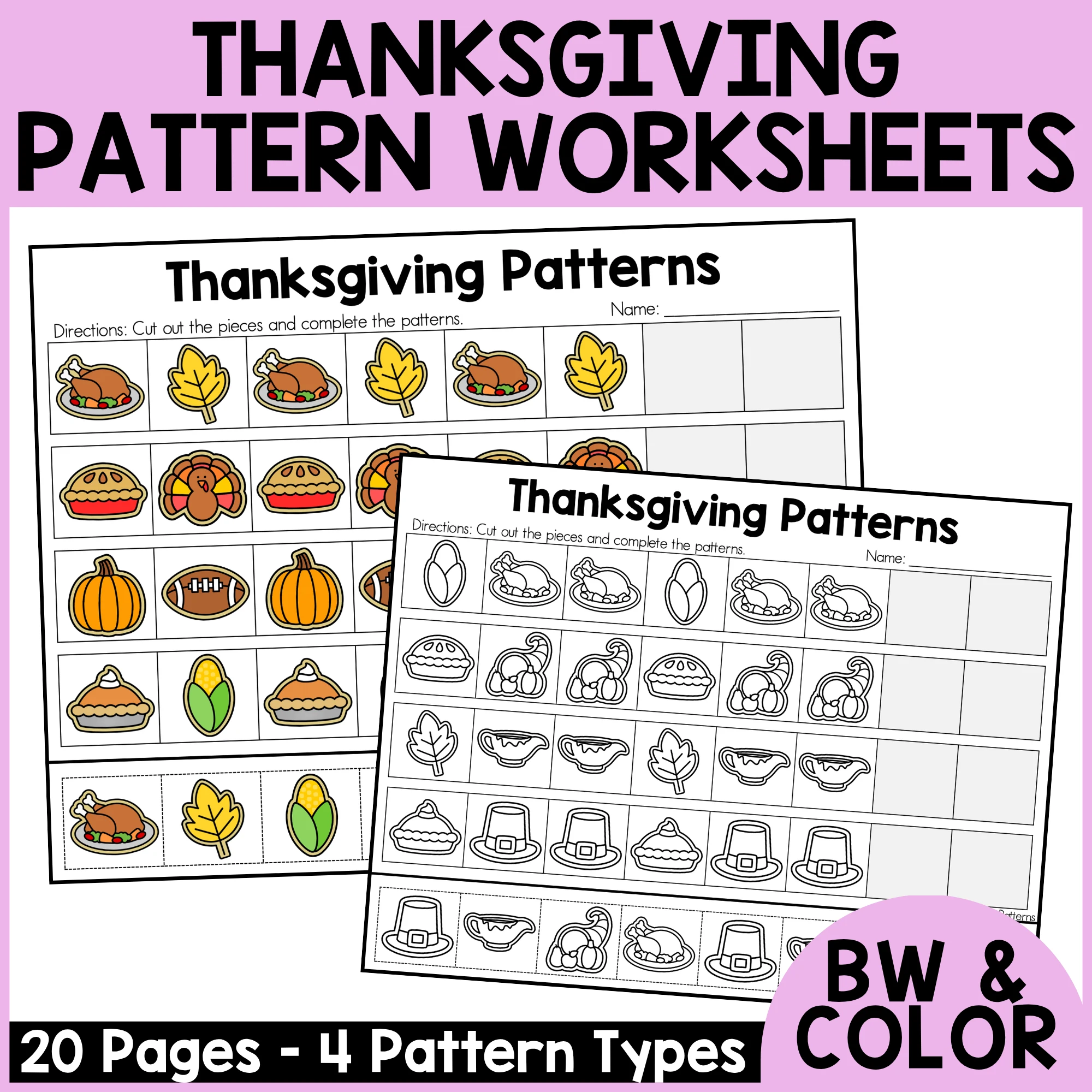 Thanksgiving Patterns Worksheets
