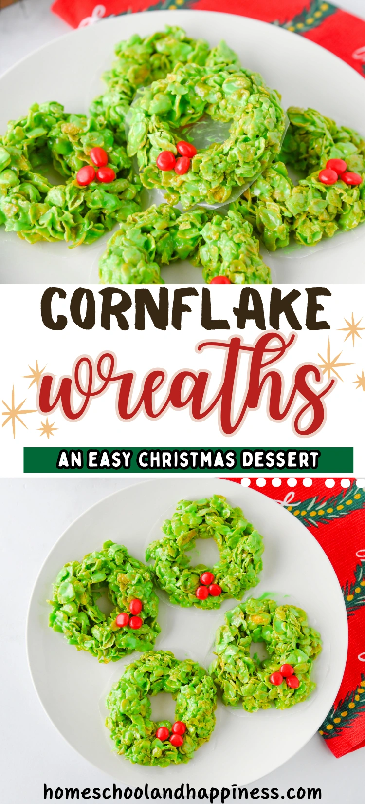 cornflakes dyed green and shaped like wreaths