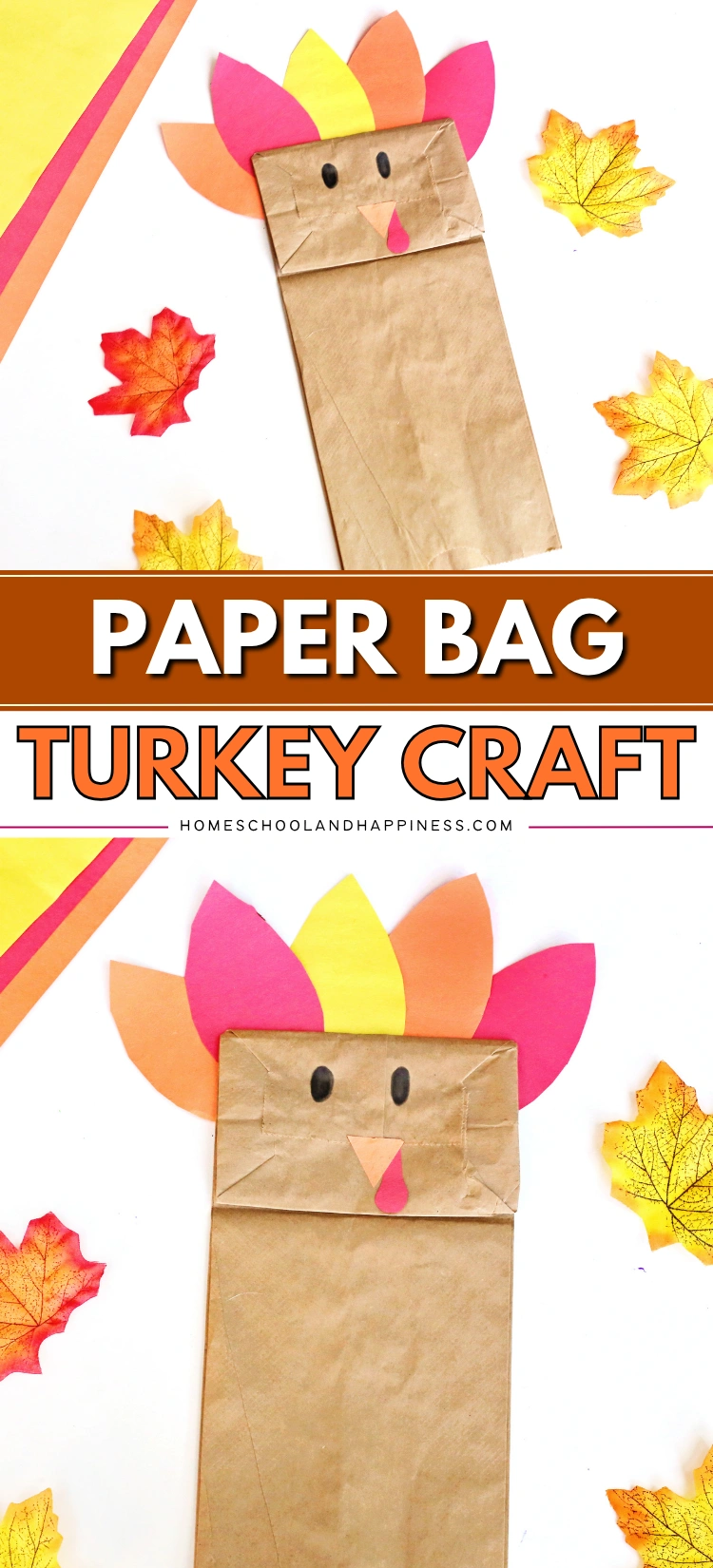 a paper bag decorated to look like a turkey