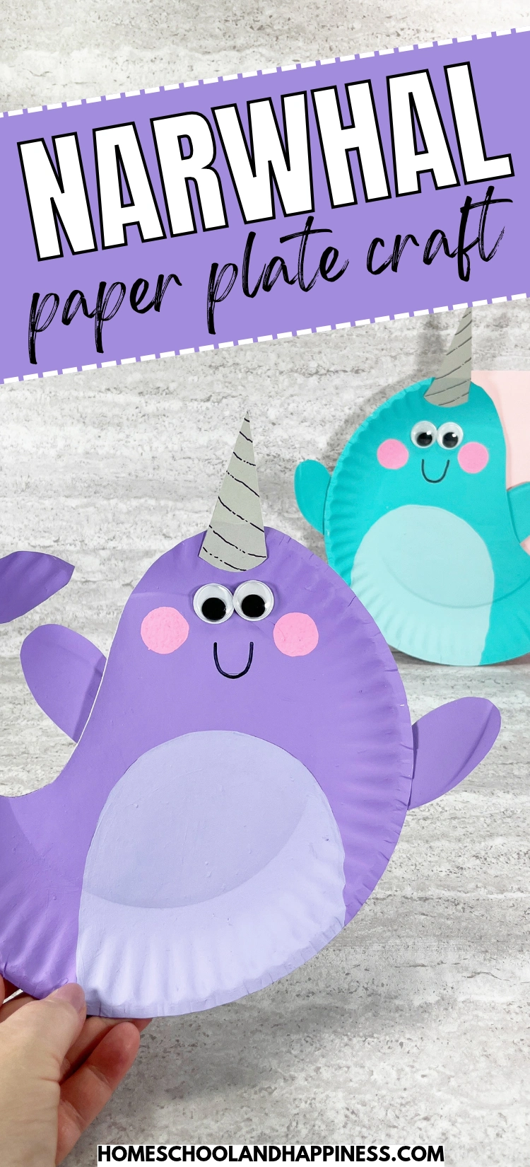 paper plates painted and decorated to look like narwhals