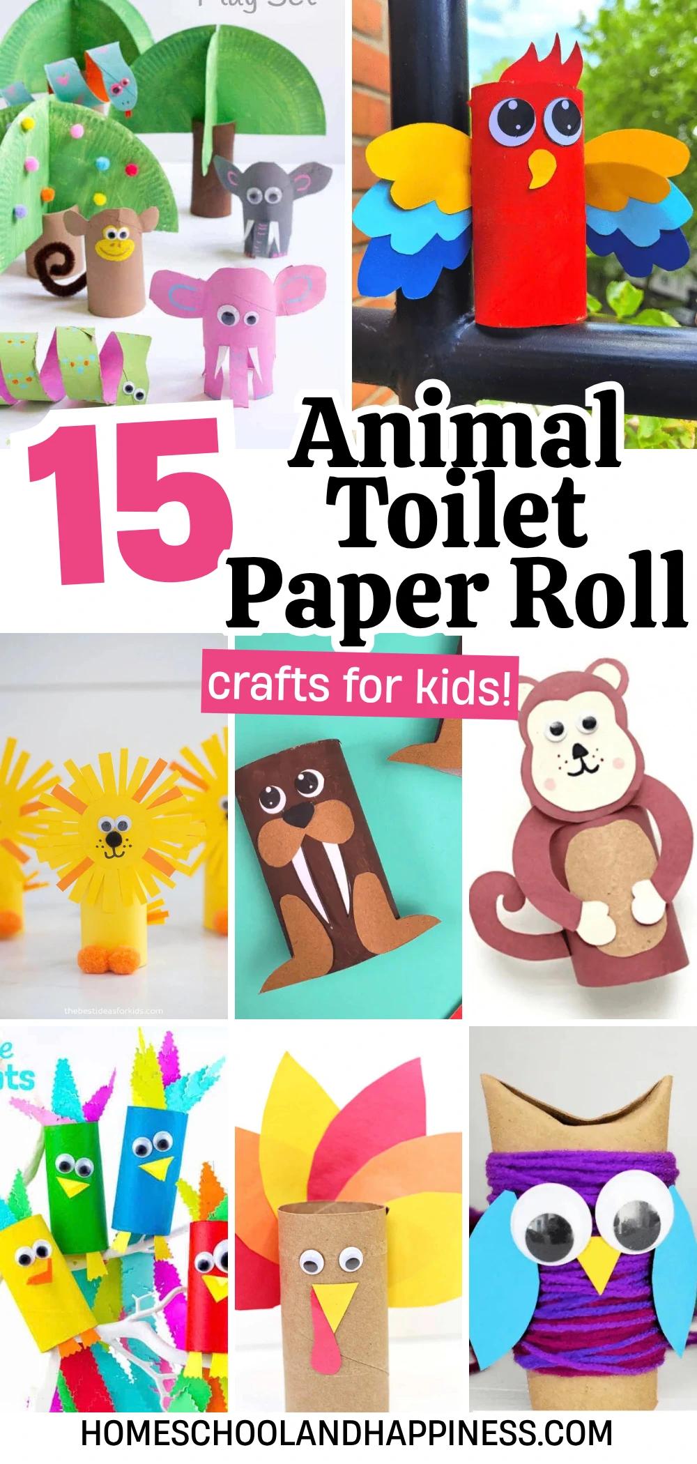 a collage of Animal Toilet Paper Roll Crafts