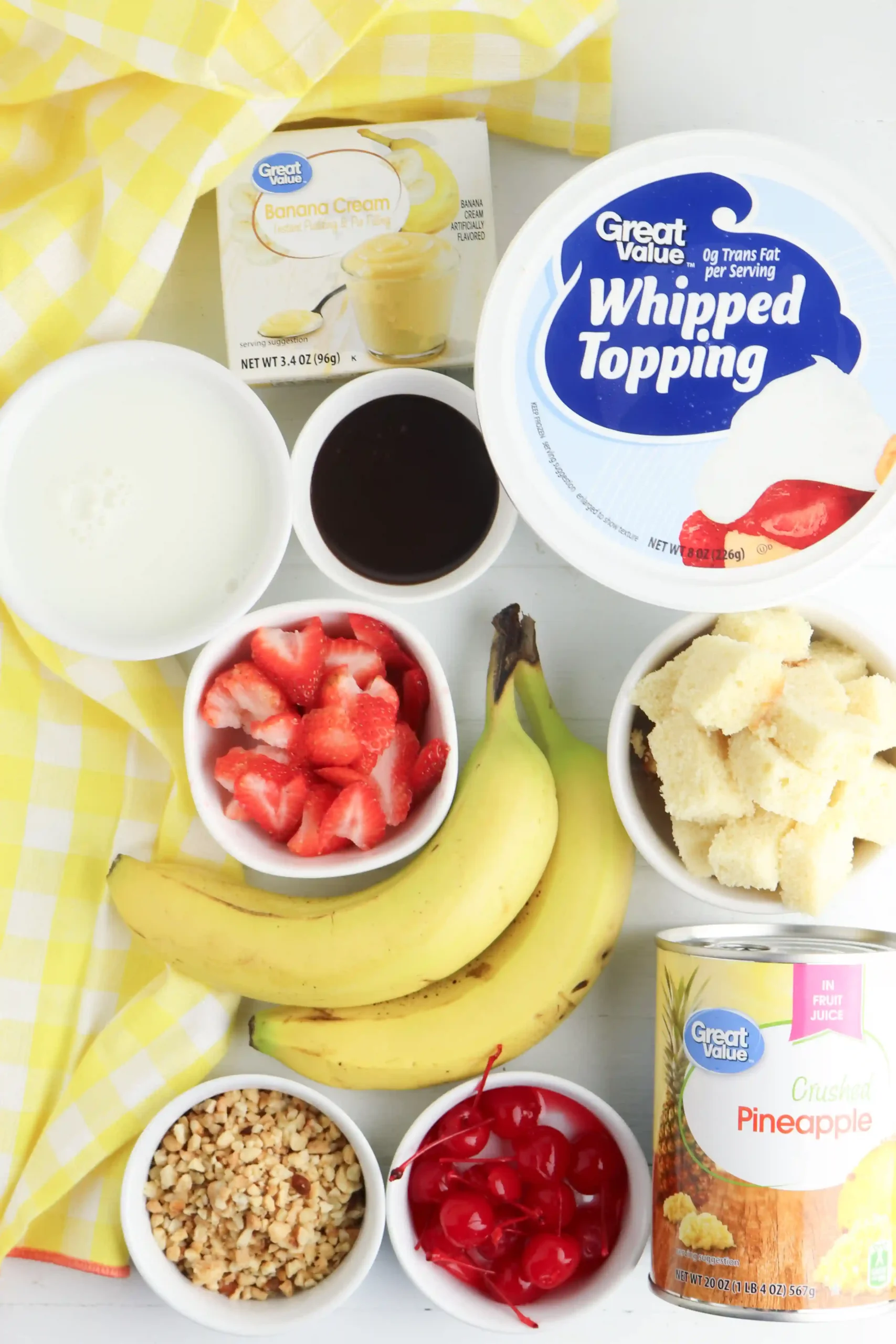ingredients for the banana split trifle