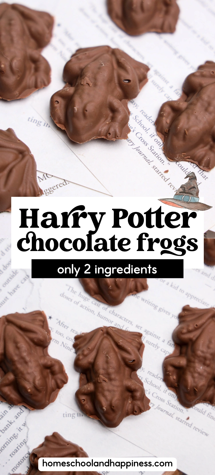 chocolate frogs on pages of a book