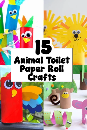 a collage of Animal Toilet Paper Roll Craft