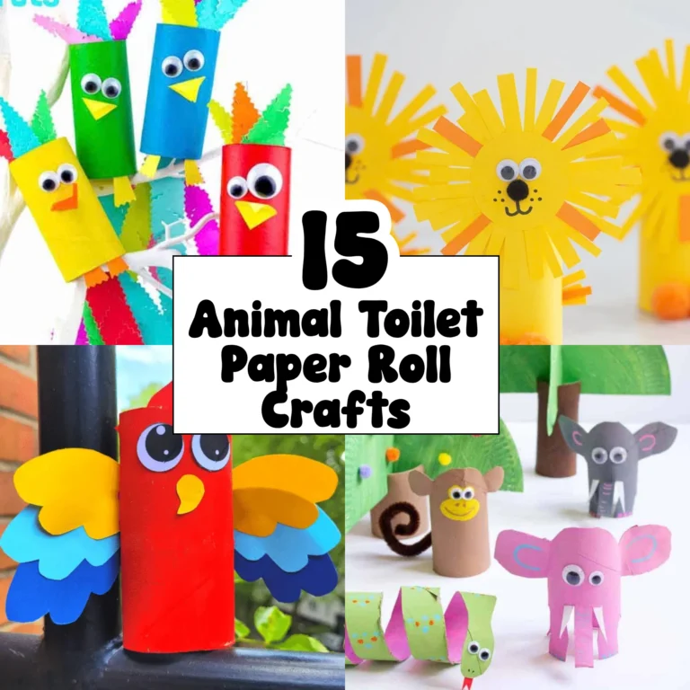 a collage of Animal Toilet Paper Roll Craft